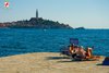 Rovinj Beach Porton Biondi view on town